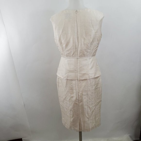 AG Phillips Dress‎ 4 Sheath Metallic Cream Silk Wor - Picture 2 of 7